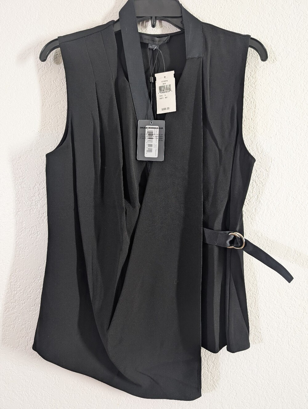 NWT Alexander Wang 2016 Onyx Black D-Ring Draped Asymmetric Wrap Top Blouse 8